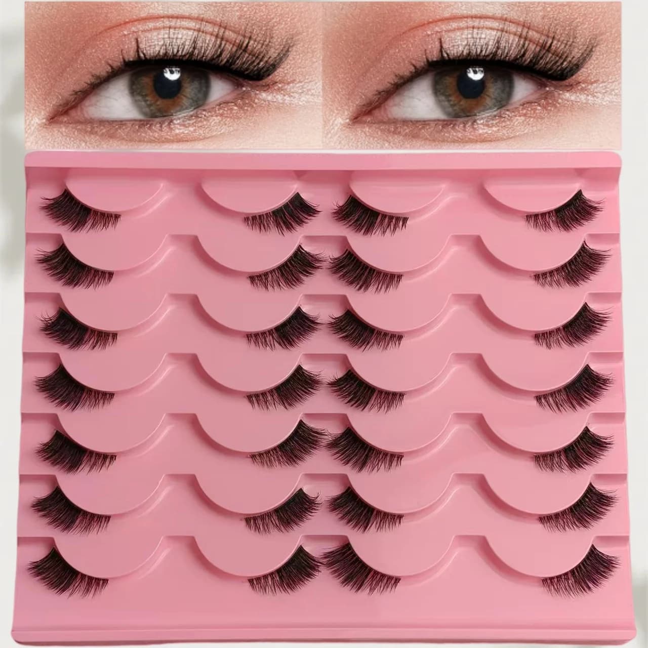 ‌ 14 Paia, Ciglia Finte a Mezza Striscia con Fascia Trasparente, Estensione Angolo Esterno, Effetto Cat-Eye, Voluminose, Naturali, Ricci, Morbide, Confortevoli
