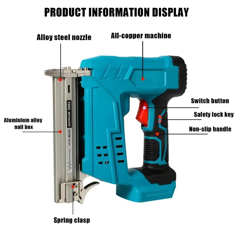 【Professional Grade】TX Brushless Electric Nail Gun F30G Straight Staples Cordless Stapler Portable Home DIY Power Tools Fit Two