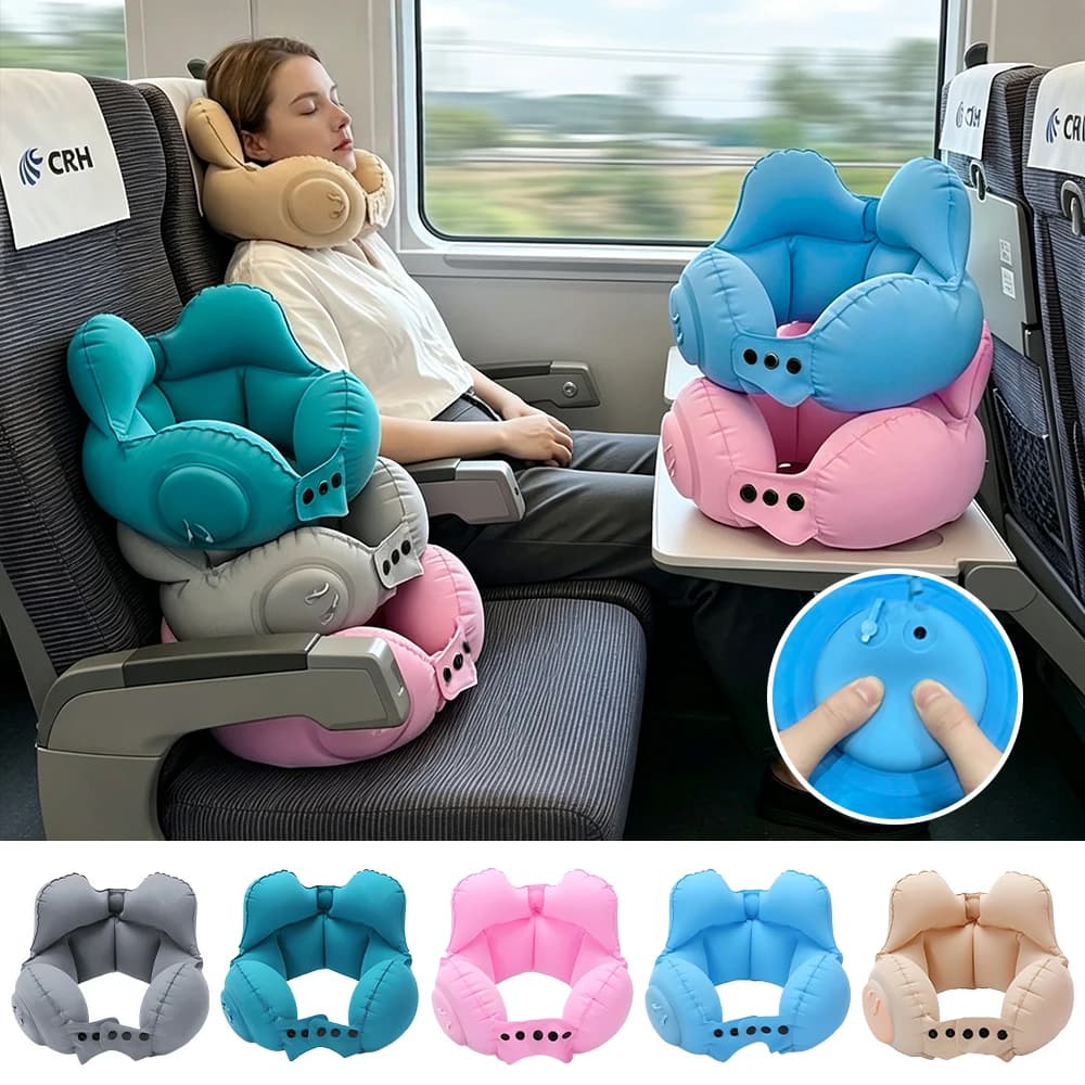 1pc Multi-color PVC Press-to-Inflate Crown U Pillow, Ergonomic Neck Support Cushion for Flight Car Office Napping Use