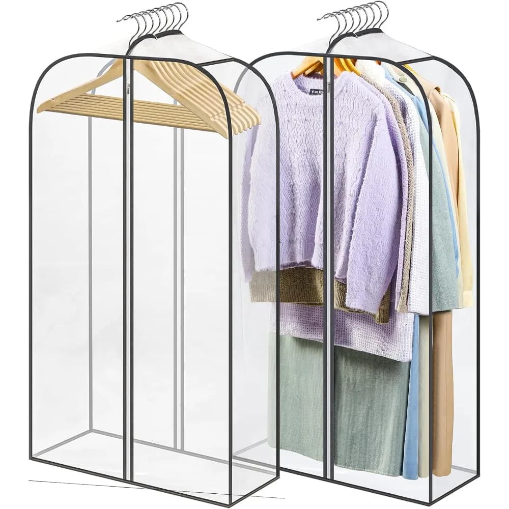 2 Pack Clear Garment Storage Bags 40" Long Double Side Zipper Suit Dress Coat Dust Cover For Closet
