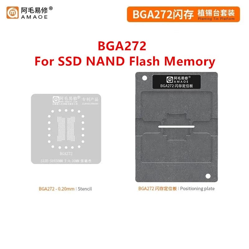 Amaoe BGA Reballing Stencil Template per SSD NAND Chip di memoria Flash BGA272 IC BGA-272 Posizionamento Piastra di saldatura Rete di stagno