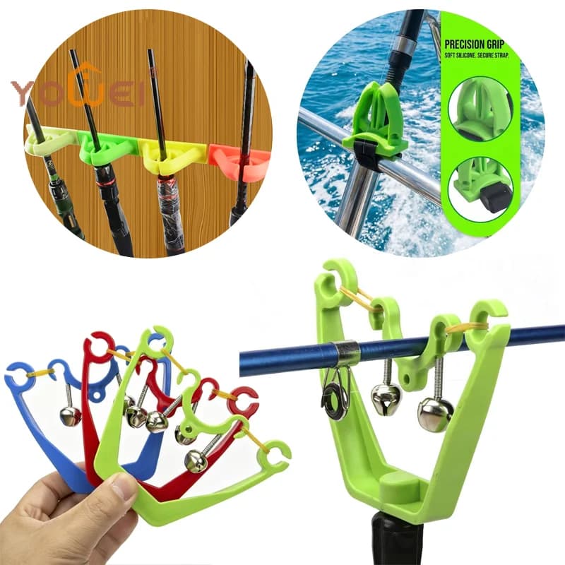 Plastic Fishing Rod Bite Alarm Clips With Dual Loud Metal Bells Fishing Pole Holder Freshwater Saltwater Fishing Accessories