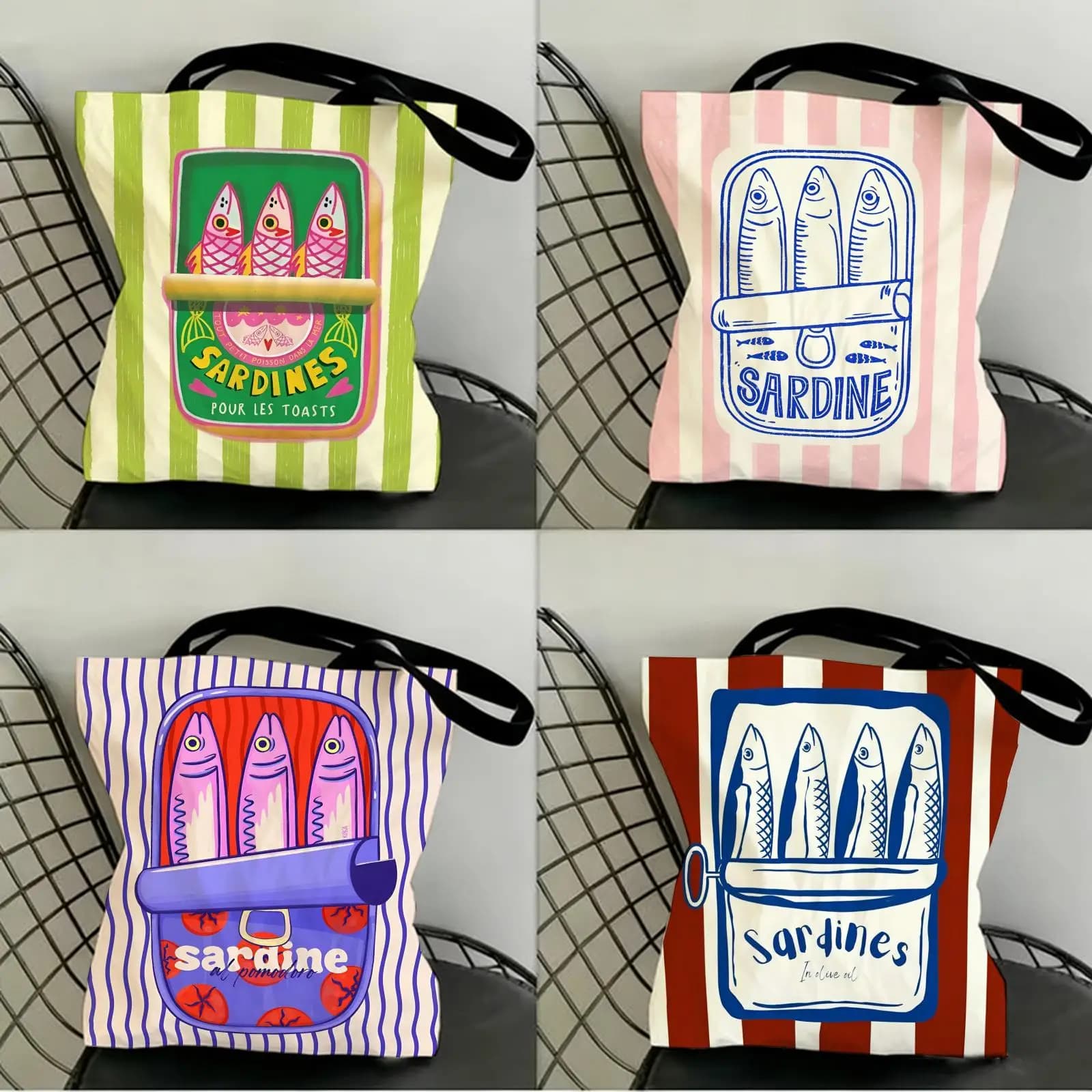 Borse porta sardine in tela con stampa fronte-retro, borsa a tracolla alla moda, borsa shopping, regalo, borse ecologiche
