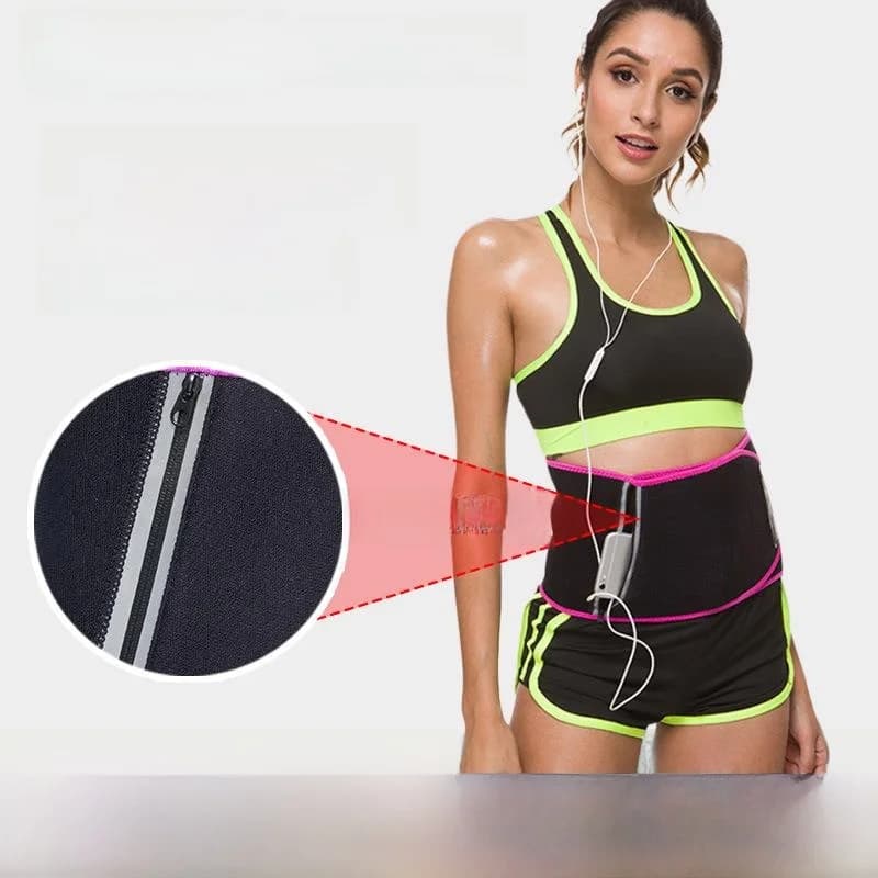 Cintura Fitness Assorbi-Sudore con Tasca con Cerniera, Larga Cintura Modellante per Yoga e Corsa, Supporto Addominale, Ideale per l'Estate
