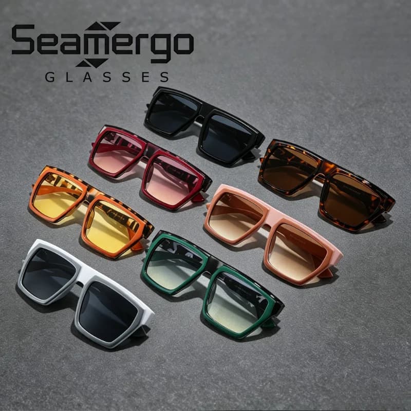 SEAMERGO Large-frame PC Square Sunglasses Unisex Personality Colorful Casual Travel Driving Glasses Multiple Frame Color Options