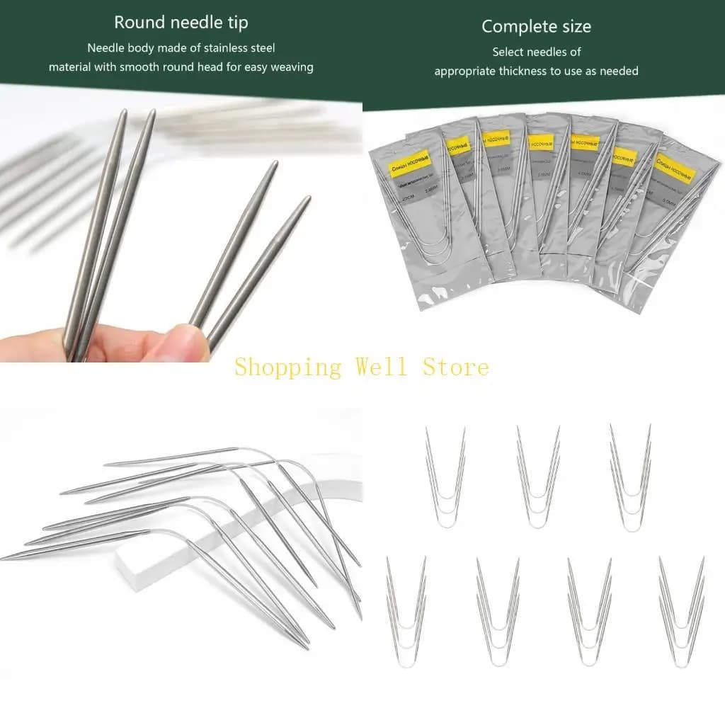 Kx4b da 3 pezzi a maglieria circolare in acciaio set per ago per maglieria per tessitura in metallo arrotondato adulto con filo