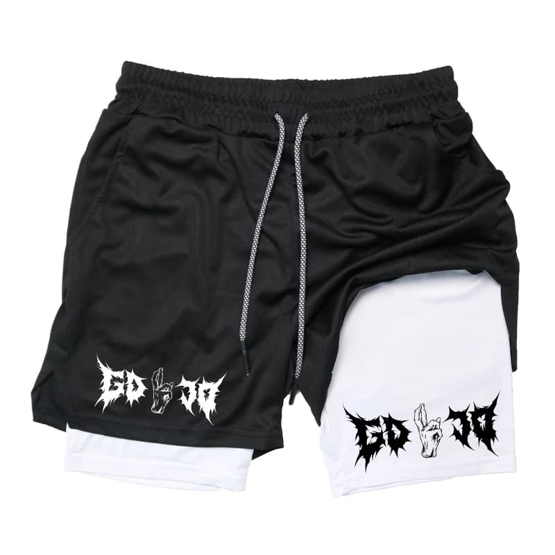 Print 2 in 1 training shorts for men Athletic shorts fast drying shorts Performance shorts for gym anime with phone pocket Towel ring