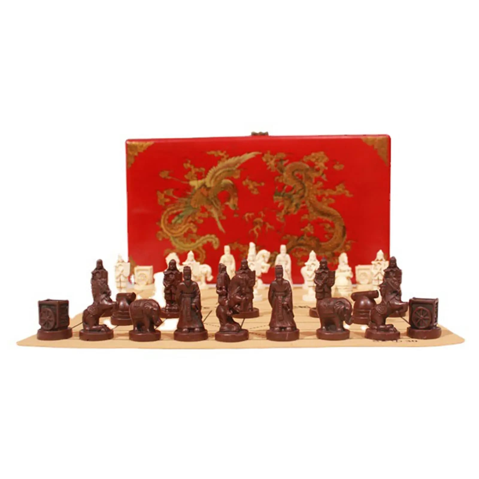 Set di Scacchi Guerrieri di Terracotta, Gioco da Tavolo Classico per Famiglie, Sviluppo Mentale, Pezzi degli Scacchi in Resina, con Scatola in Legno per la Conservazione, Regalo