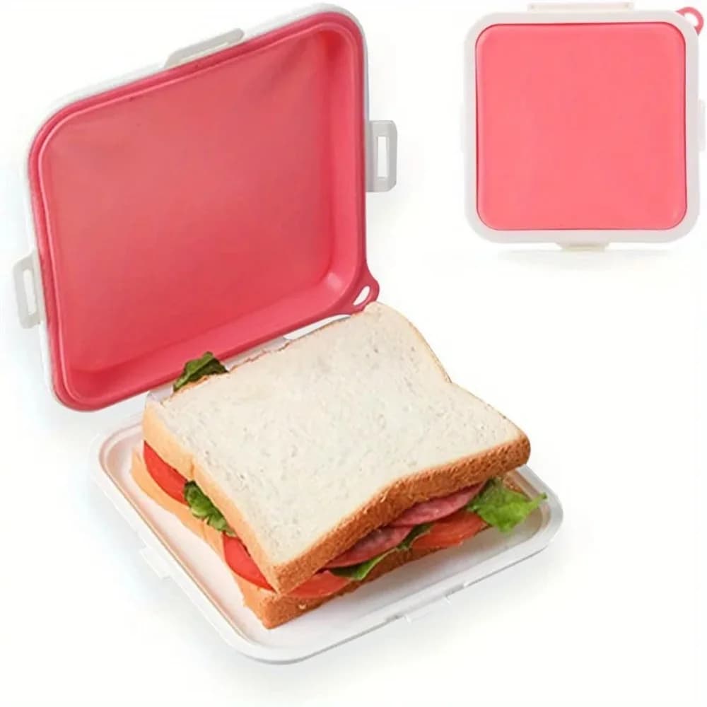 Contenitore per Sandwich in Silicone, Scatola Termica con Chiusura a Scatto per Frutta, Insalata, Snack, Pranzo, Picnic e Viaggi