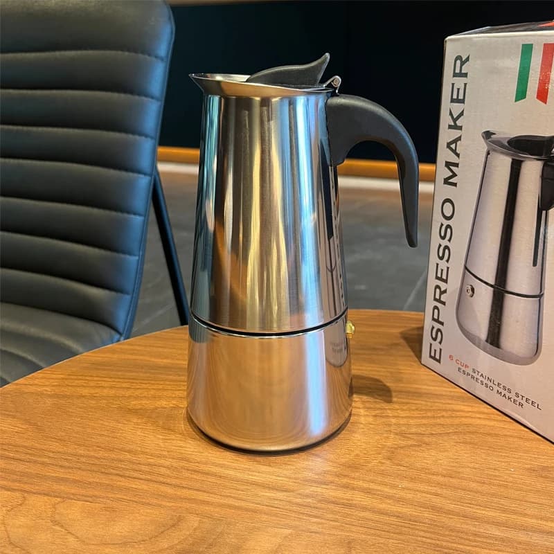 Moka coffee maker in stainless steel 2/4/6/9 Cups - Straight Cylinder for Espresso, Compatible with Gas/Electric/Induction, Cafetera Italiana Professionale