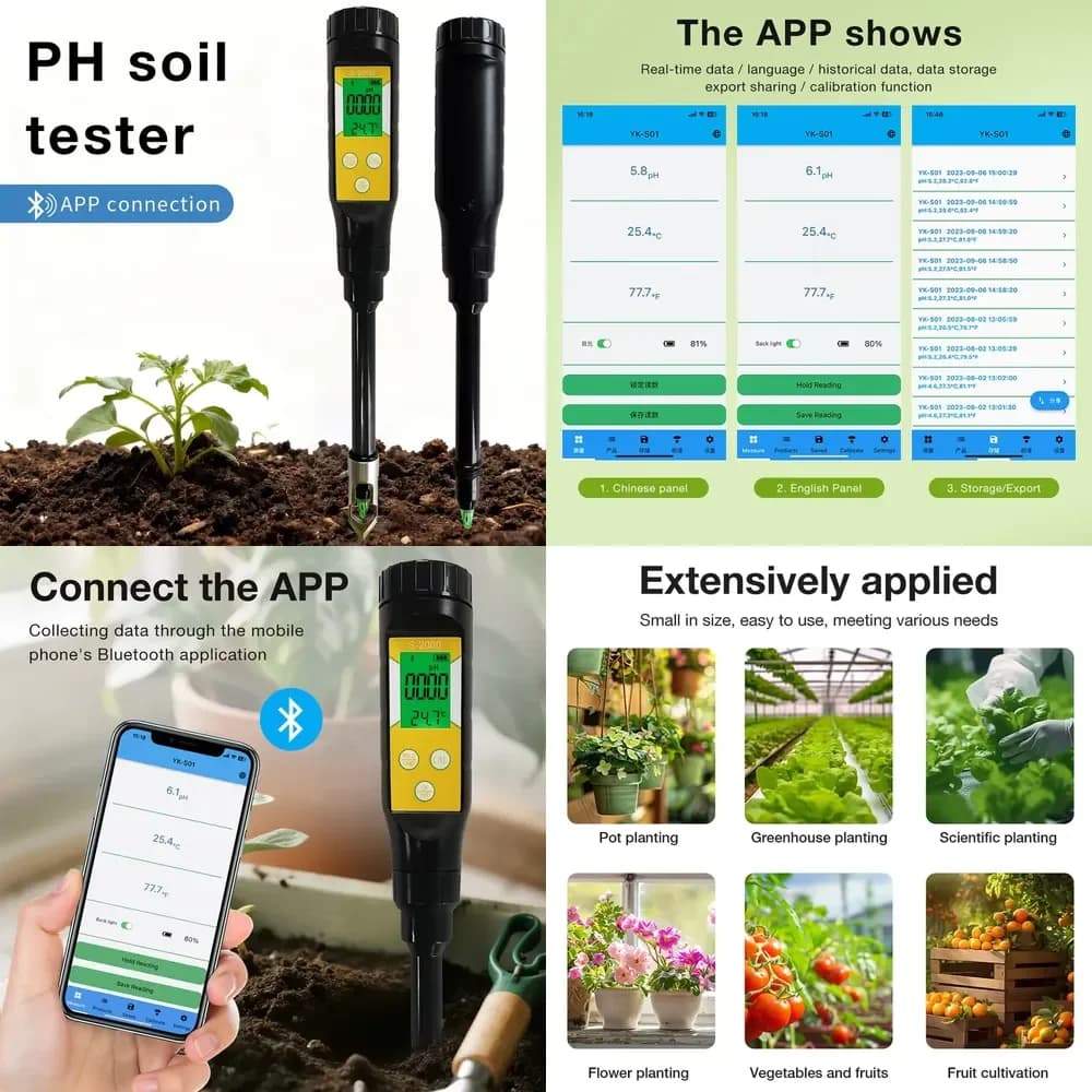 WAP01 Smart Soil PH Meter for High Precision Temp Acidity 0.0~14.0pH Potted Garden Farmland Planting