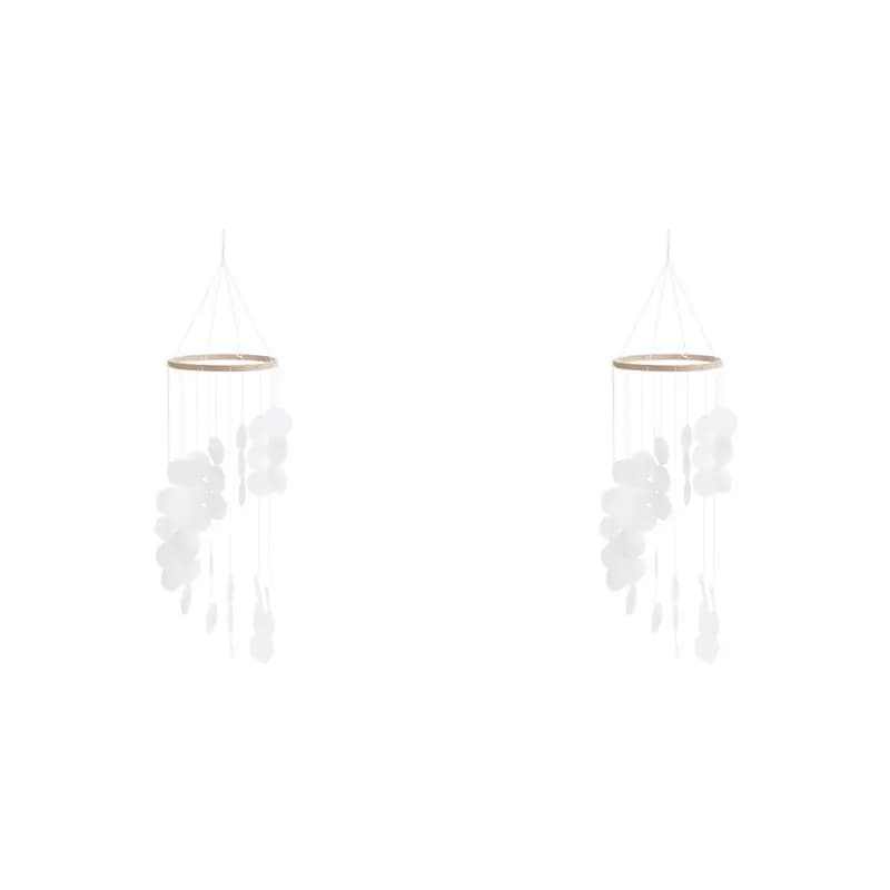 【EFFICIENT 】2X Natural Shell Wind Chimes Dream Catcher Craft Outdoor Yard Decoration Bedroom Living Room Hanging Pendant White