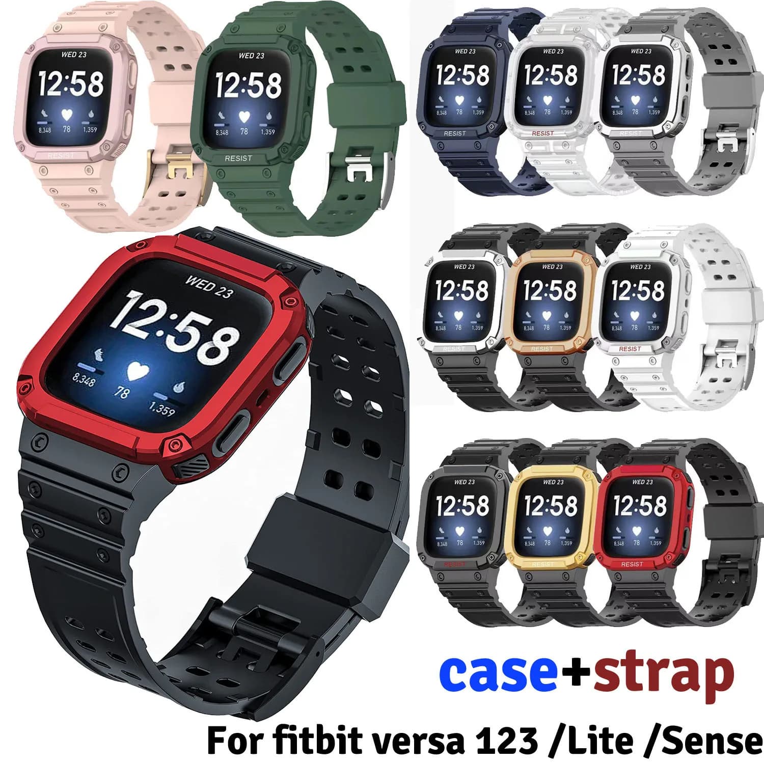 Cinturino dell'orologio per Fitbit Versa 2 / Versa 3 / Fitbit Sense Band con custodia cinturino in TPU robusto per cintura di copertura Fitbit Versa / Versa Lite