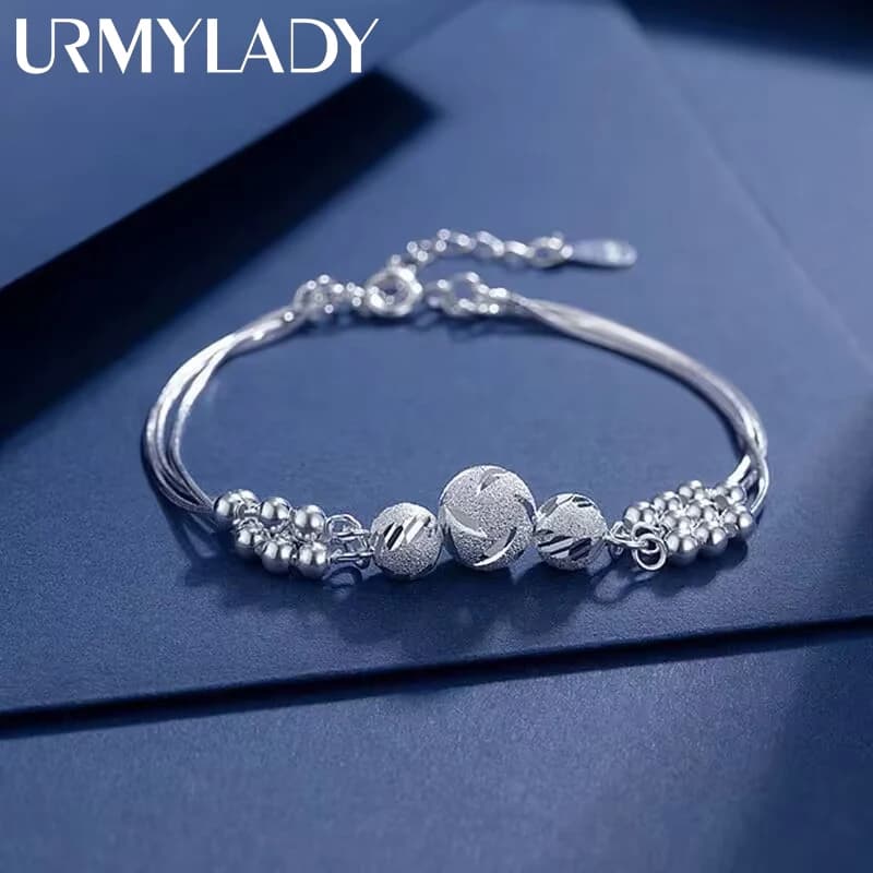 Bracciale a catena con sfere portafortuna in argento sterling 925 pregiato per le donne, ciondoli regalo per gli amanti dei gioielli da sposa, feste di moda di lusso