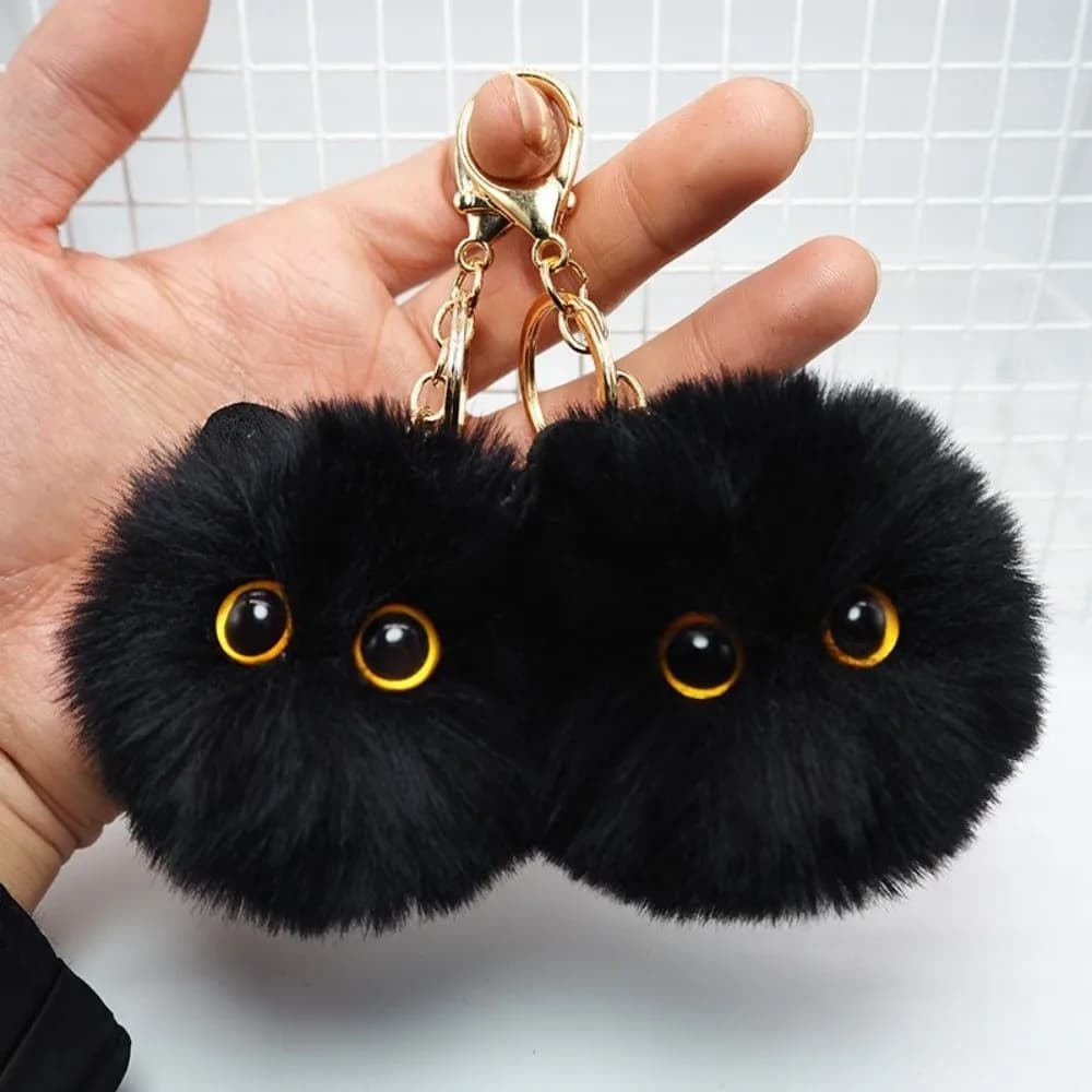 Adorabile Bambola Gatto Nera in Peluche con Palla di Pelliccia, Occhi Grandi e Rotondi, Ciondolo Giocattolo Imbottito, Regalo