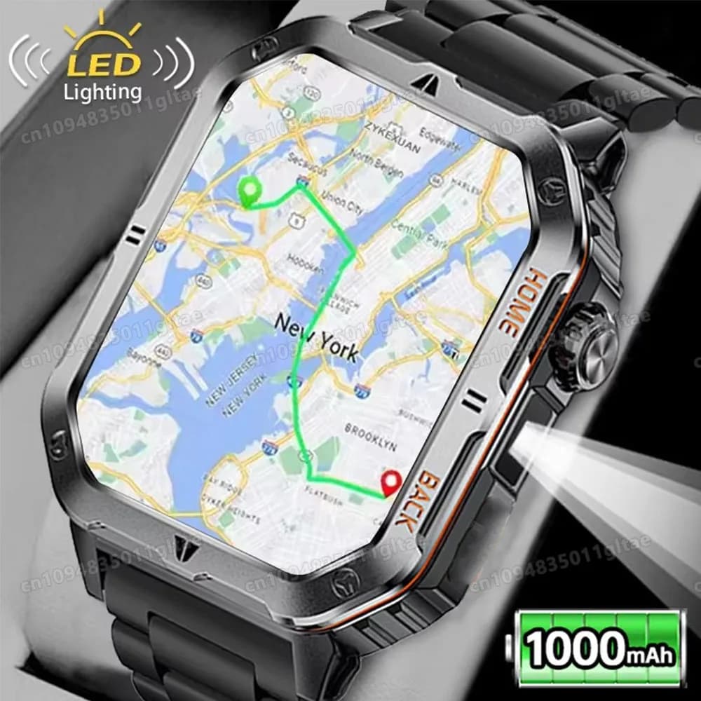 New Military Smartwatch from Exterior 2026 for Man with GPS, Flashlight, Bluetooth Calls, 2.01 AMOLED Screen, 3ATM Waterproof, Intelligent Sport Watch