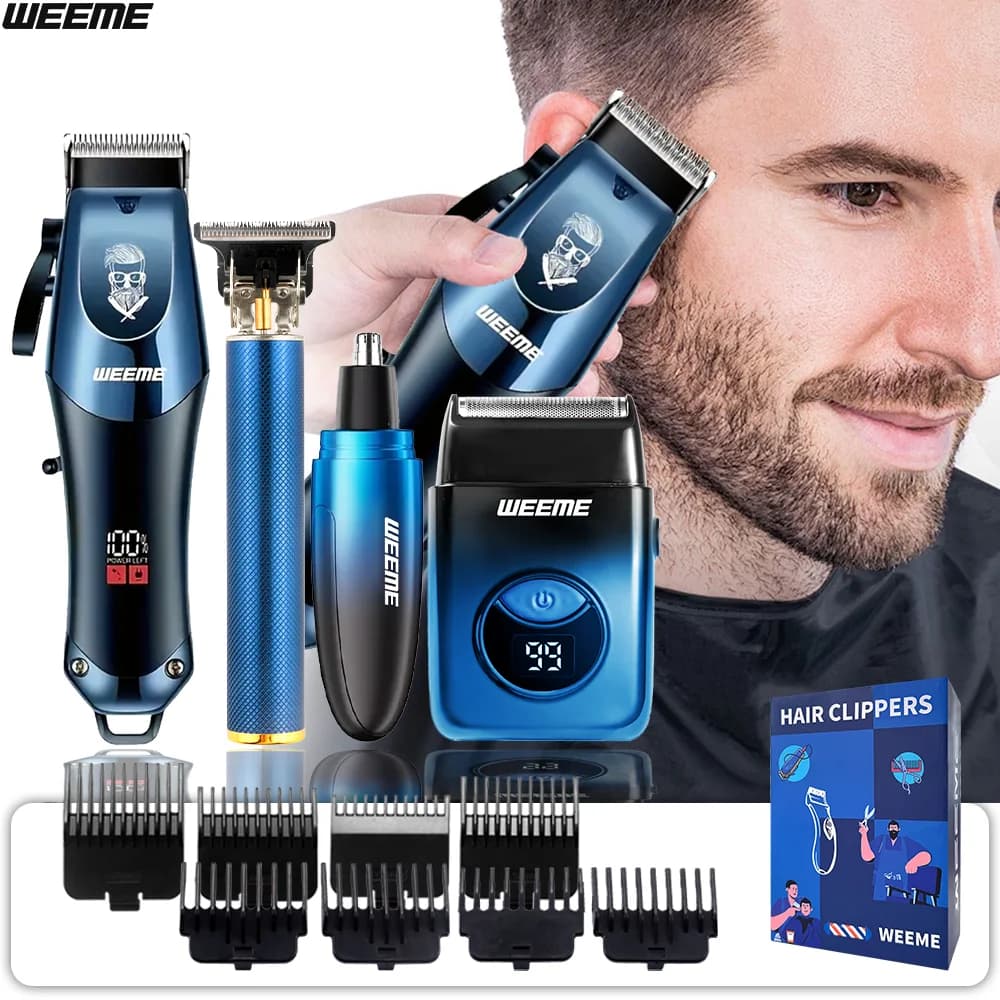 WEEME Set electric haircut 4 in 1 man - Rechargeable shaver kit for wireless haircuts with tools for ear topping nose