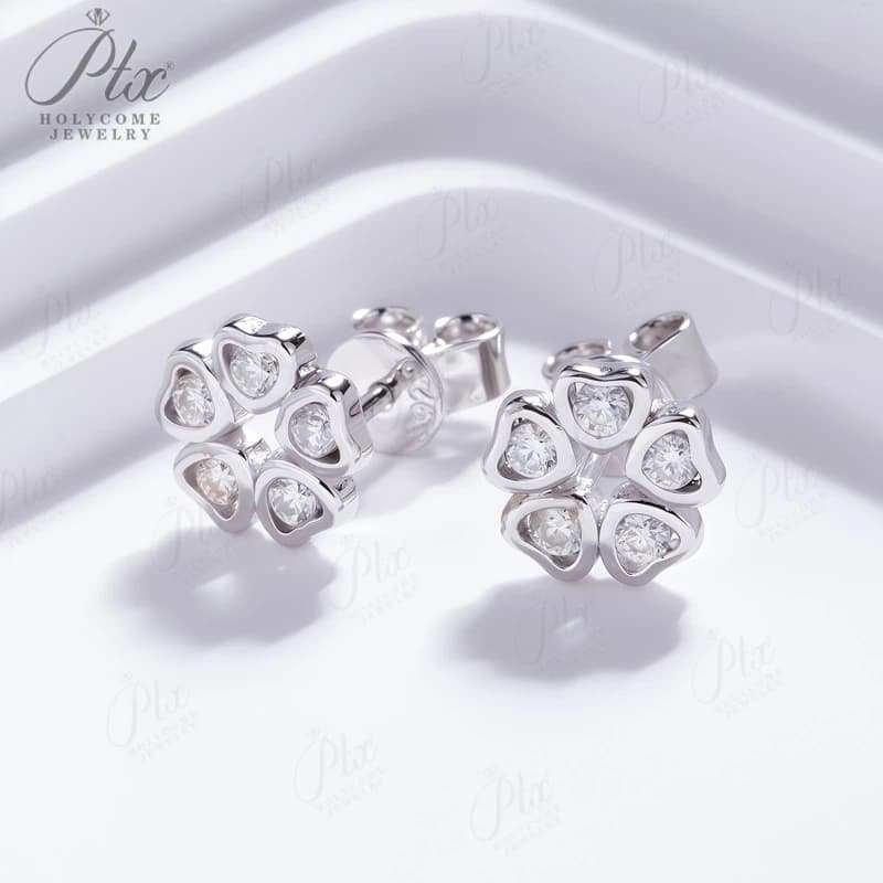 Delicate button earrings in flower shaped moissanite with grade D/VVS moissanite jewelry, ideal for party gifts