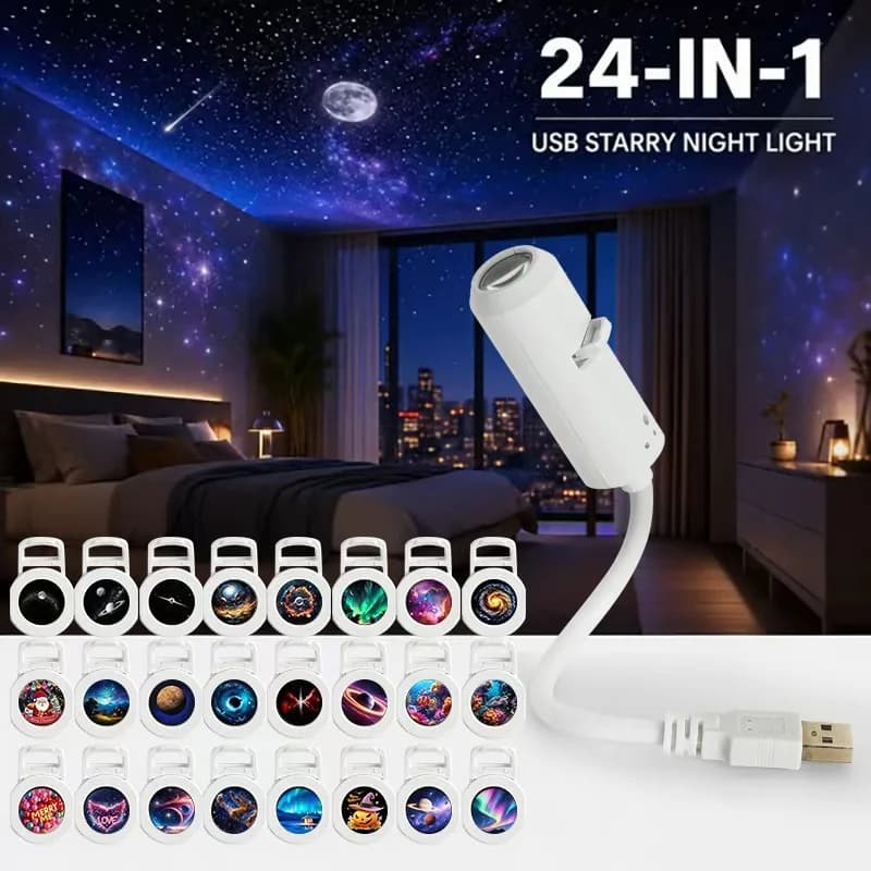 New HD Smart Starry Sky Projector Night Light USB Plug And Play 360° Adjustable Mini Galaxy Atmosphere Lamp For Car Interior