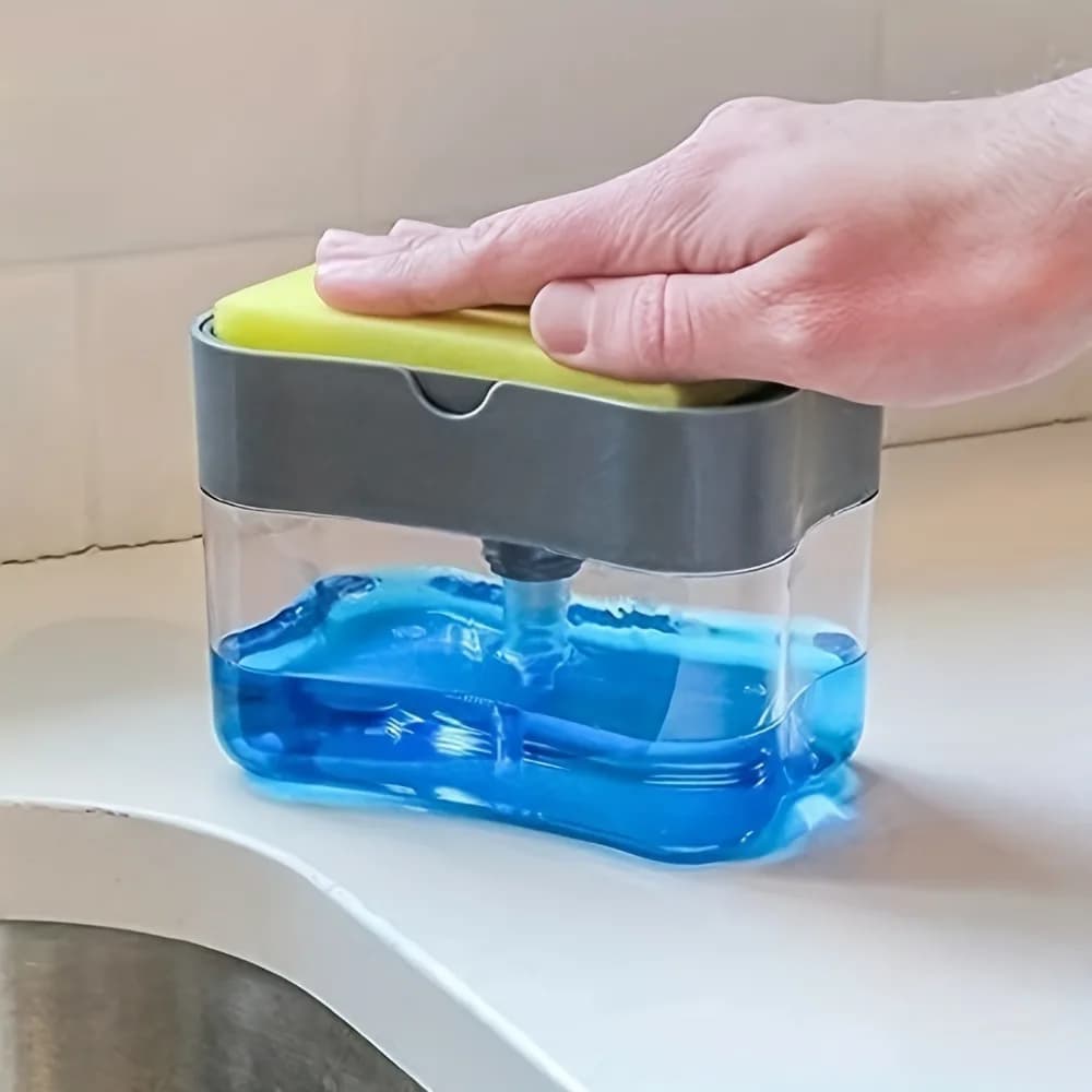 Dispenser di Sapone a Pressione, Contenitore per Liquido Detergente, Scatola Automatica per Detersivo in Schiuma con Porta Spugna per Cucina e Bagno