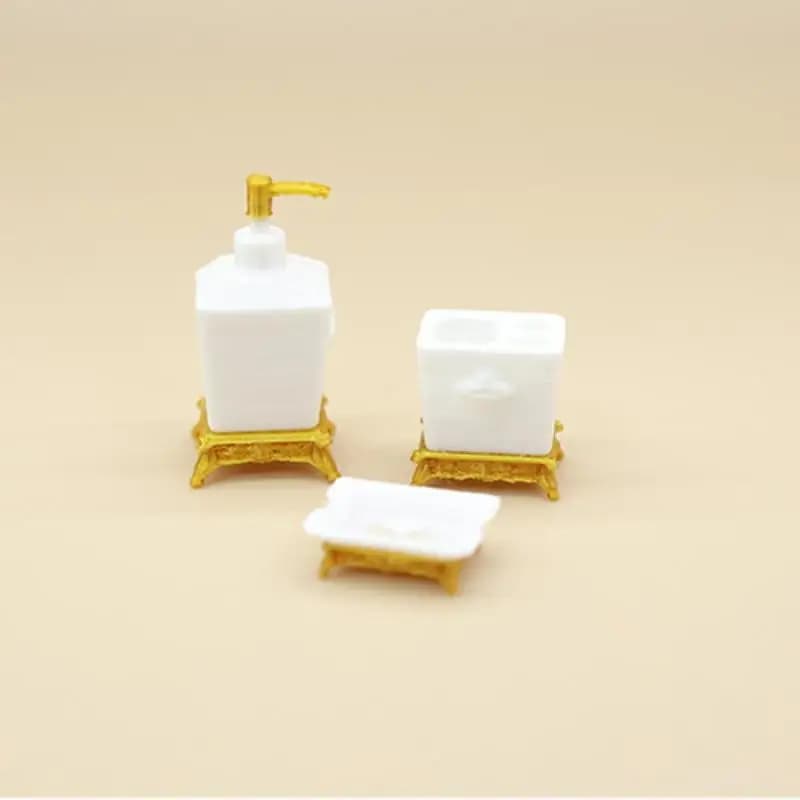 1/3Pcs 1:12 Scale Dollhouse Miniature Nordic Bathroom Set Lotion Bottle Soap Dish Toothbrush Holder Decor
