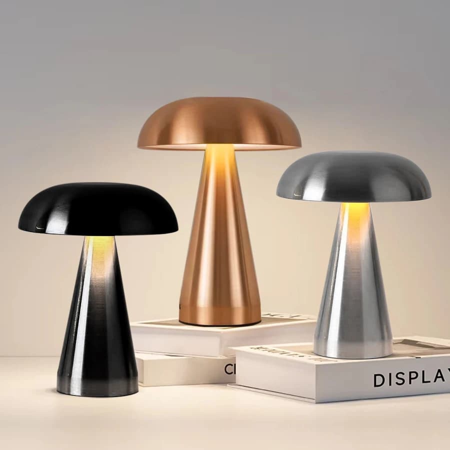 Lampada da scrivania con sensore tattile a fungo a luce notturna a LED retrò Lampada da lettura ricaricabile con luce notturna da tavolo con attenuazione a 3 colori