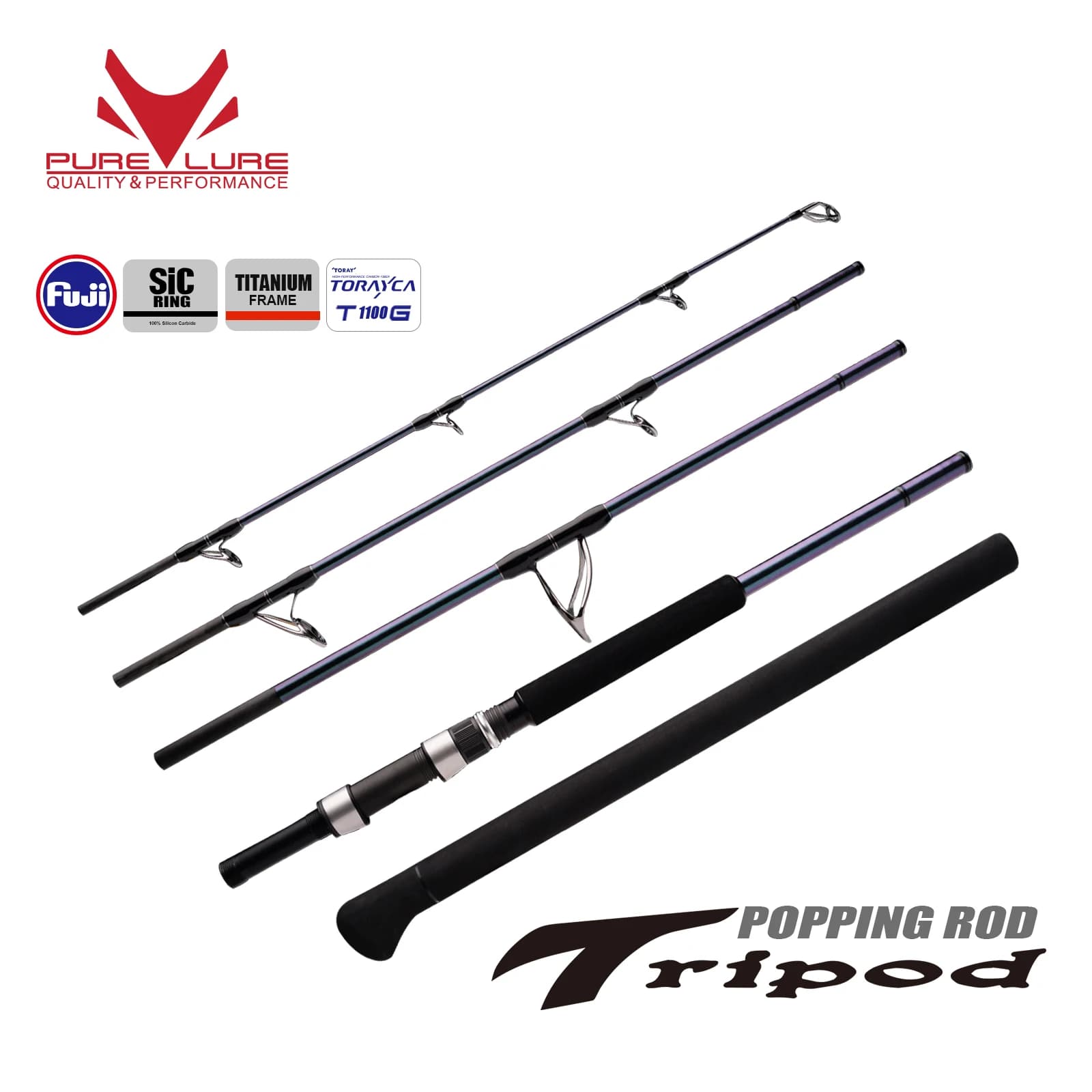 PURELURE Nuova Canna da Pesca Tripode per Big Game 2.49m, per Tonno e GT, Esca 150g con Anelli FUJI SIC, Potenza HH