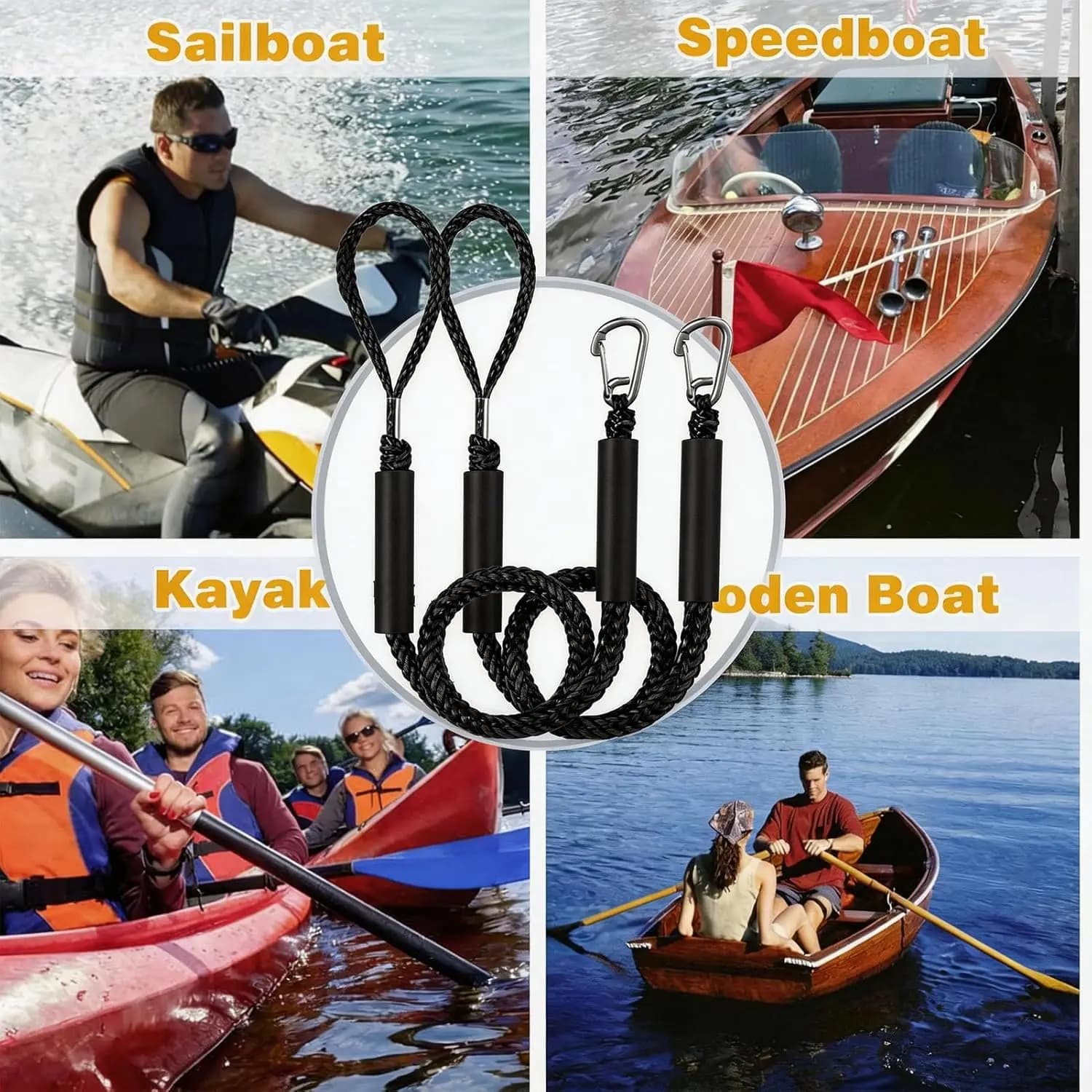 4FT Bungee Dock Line Marine Mooring Rope Shock Absorbing Elastic Lashing Cord Boat Accessories for Kayak Jet Ski Pontoon Canoe