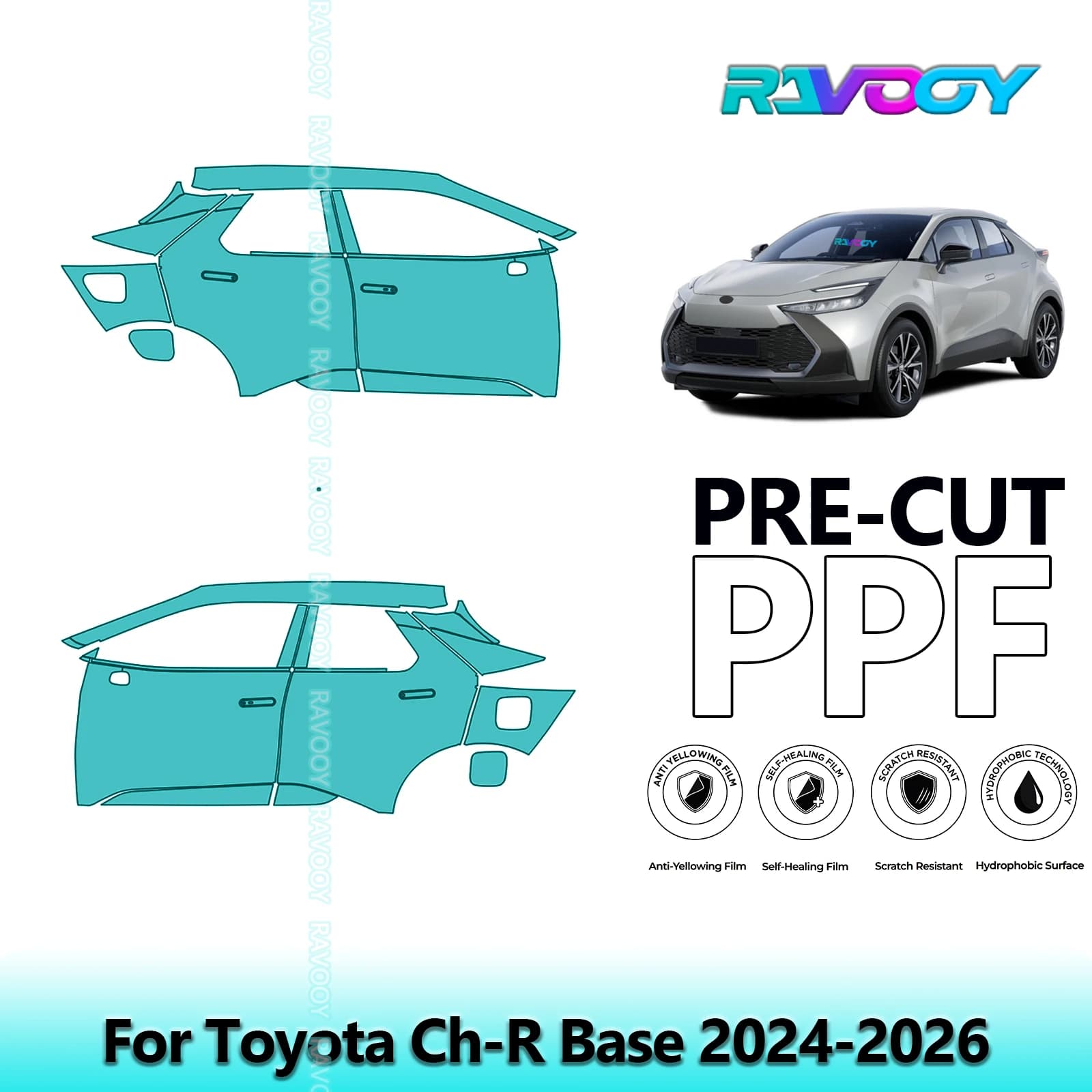 For Toyota Ch-R Base 2024-2026 8.5mil Transparent Opaque Pre-Cut PPF Door and Pillar A/B Kit Protection Film TPU Set
