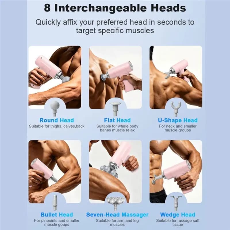 Massage Gun Small Quiet Handheld Percussion With 5 Modes 7 Replacement Heads, Portable Muscle Massager For Travel