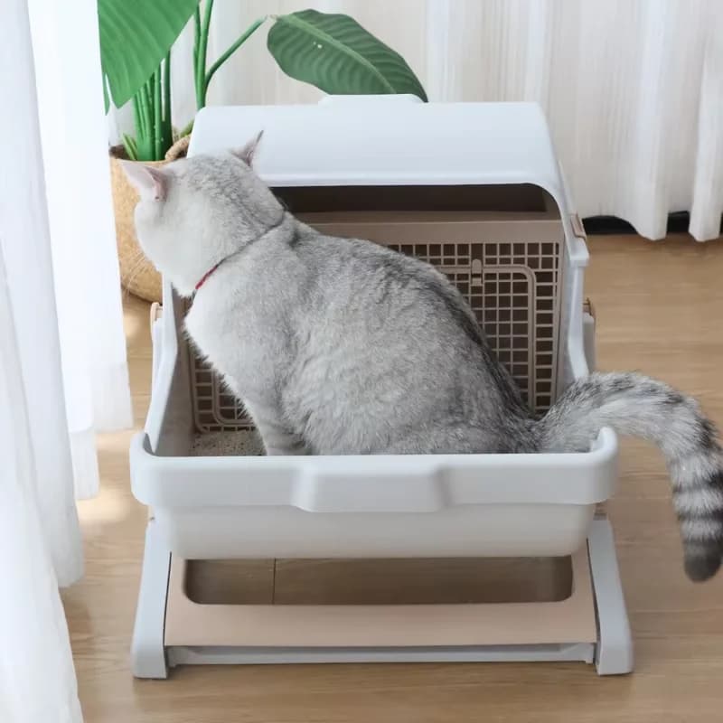 Toilette per gatti semichiusa in plastica Grande lettiera semiautomatica per gatti per gatti grassi fino a 15 libbre