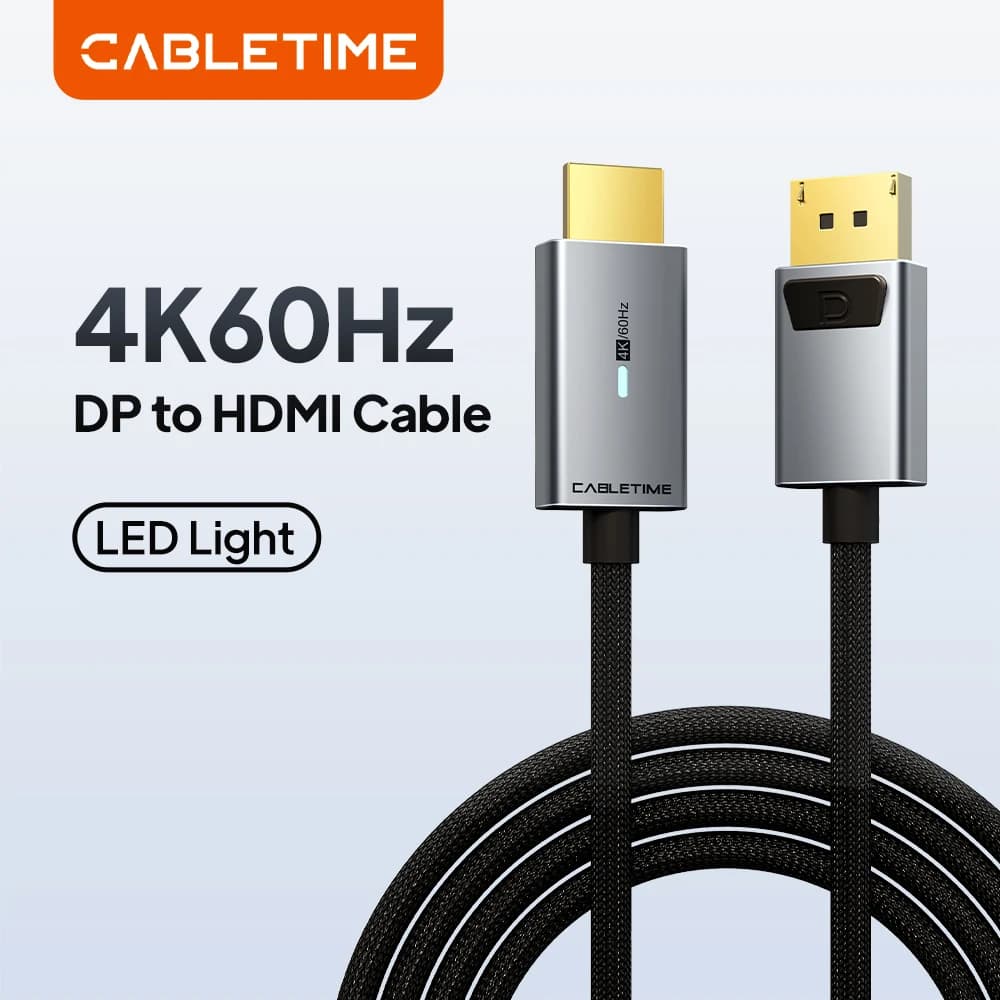Cavo CABLETIME da DisplayPort a HDMI 4K@60HZ, convertitore da DP a HDMI DP1.2 per HDTV, proiettore, laptop, PC