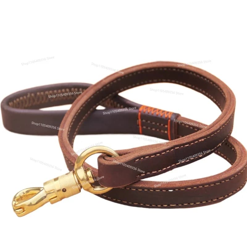 Guinzaglio per cani in cuoio grande con catena in rame e lucchetto