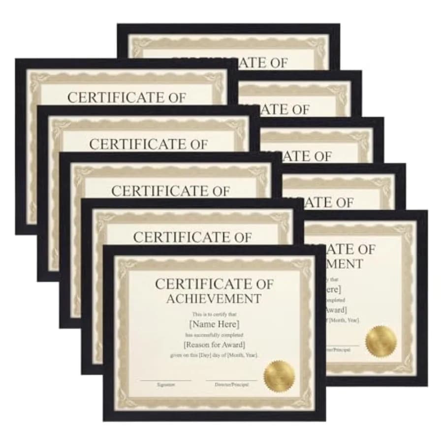 Set di 10 Cornici Nere 8,5 x 11 Pollici per Foto, Certificati, Diplomi, Documenti, Premi, da Appendere a Parete