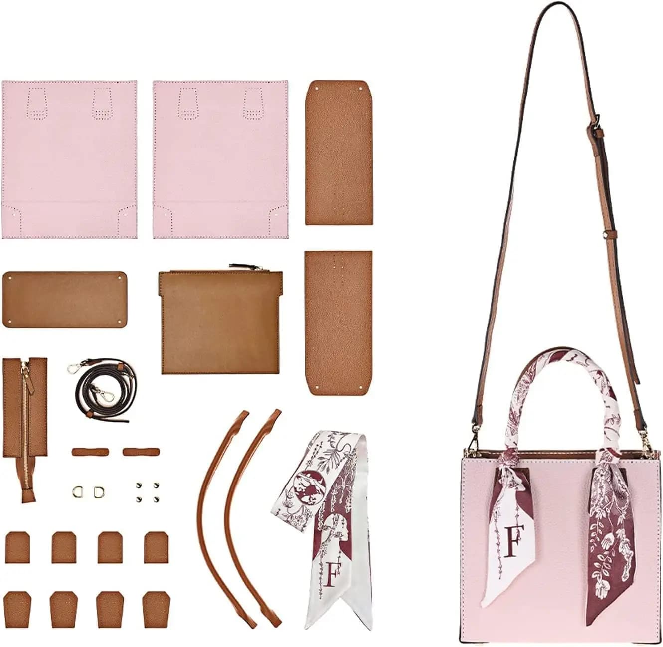 Kit fai da te per mini borsa tote in pelle pieno fiore, borsa a tracolla con kit di cucito per donna, kit fai da te per borsa personalizzata come regalo