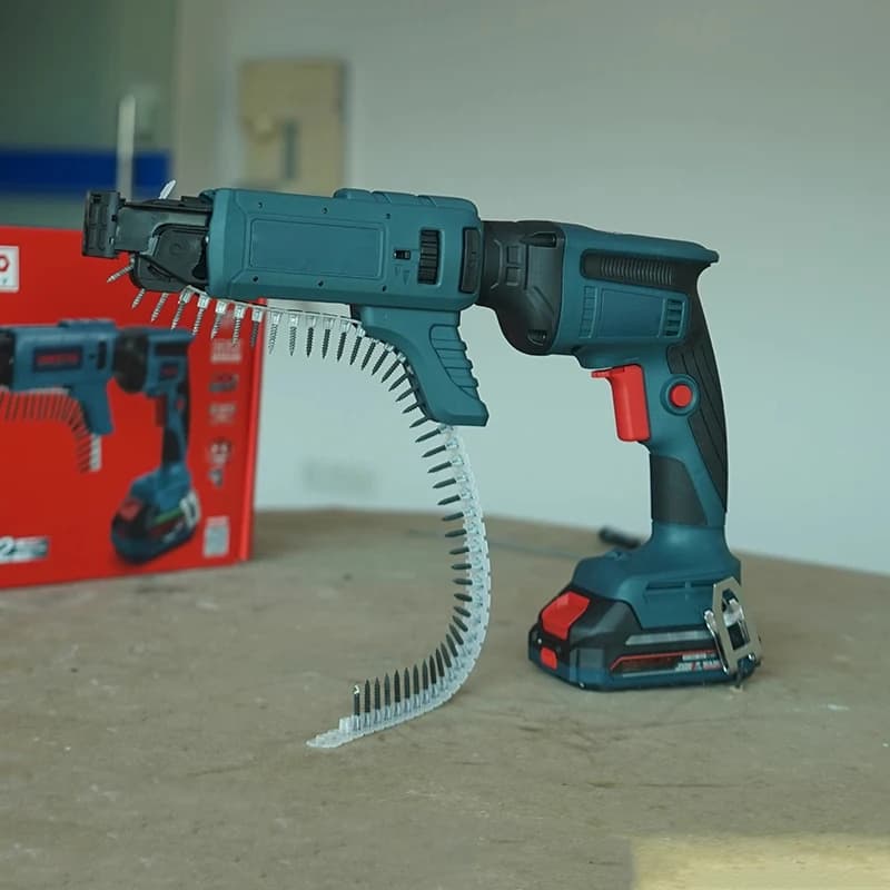 Pistola sparachiodi elettrica a catena agli ioni di litio senza spazzole 21V per cartongesso e soffitto 1 batteria Pistola sparachiodi elettrica a 2 batterie
