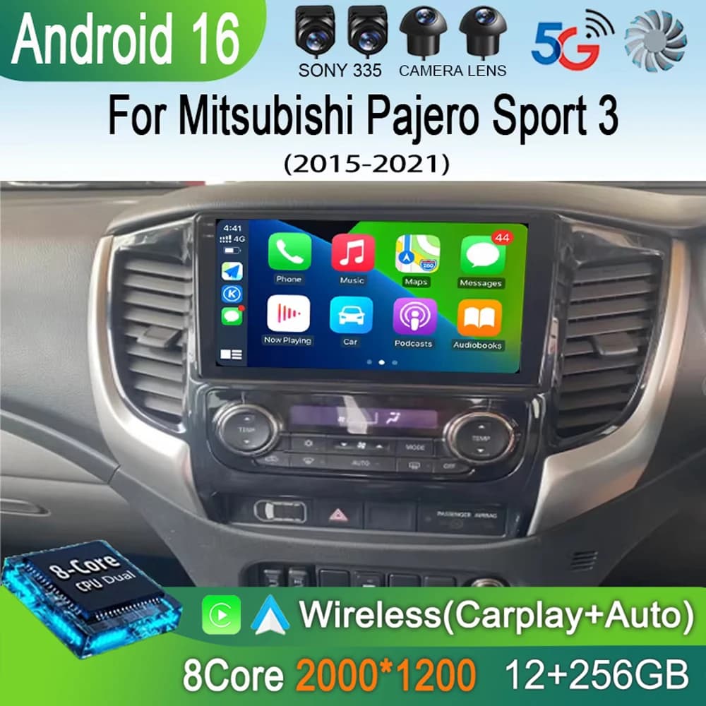 Autoradio Android 16 Carplay per Mitsubishi Pajero Sport 3 L200 2015 - 2021 Navigazione Multimedia GPS Stereo WiFi+4G DVD