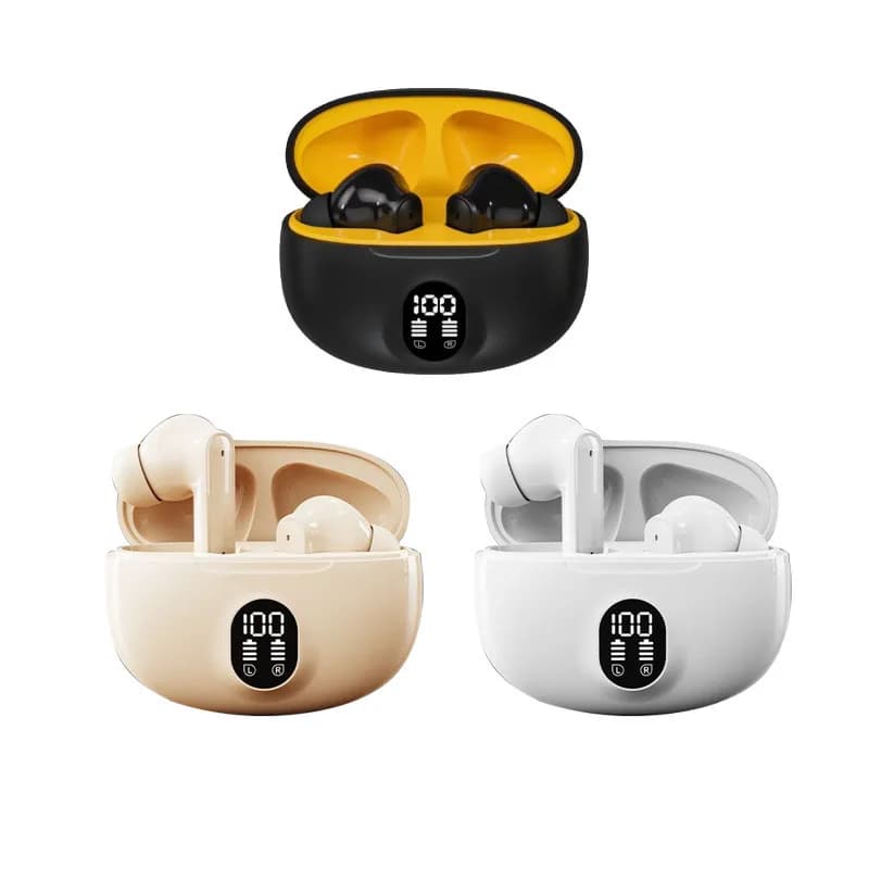 Wireless In-Ear Earbuds Curved Oval with Front Digital Power Screen 3 Distinct Color Combinations