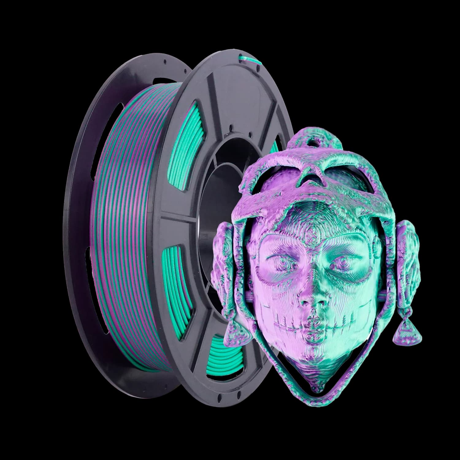 3D Printer Filament Silk PLA, purple green PLA filament double silk color 1,75+/-0,03 mm, PLA filament gloss coextrusion, chan color