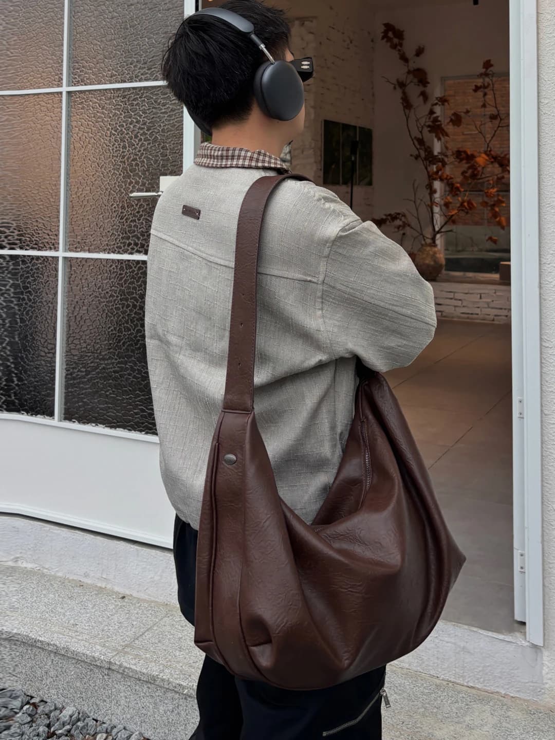 NIN Original Unisex Large Capacity PU Leather Hobo Tote Bag Single Shoulder Slant Cross Street Style Retro Trend for Youth