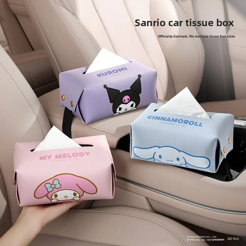 Porta Fazzoletti per Auto in Pelle PU Sanrio Kuromi - Cuciture Eleganti, Organizer per Bracciolo Resistente, Design Compatto, Uso Efficiente dello Spazio