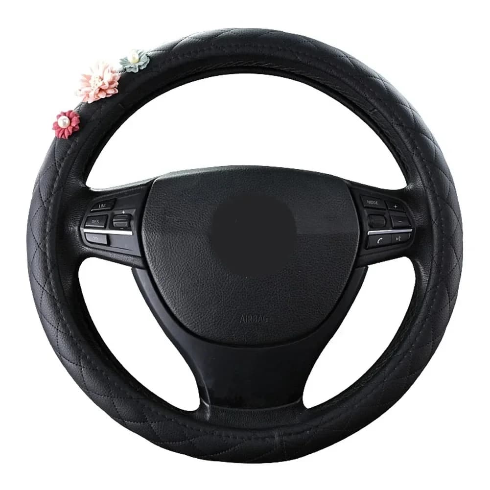 New Leather Car Cover with Flowers, Breathable and Anti-slip for Girls and Women, Interior Car Accessories