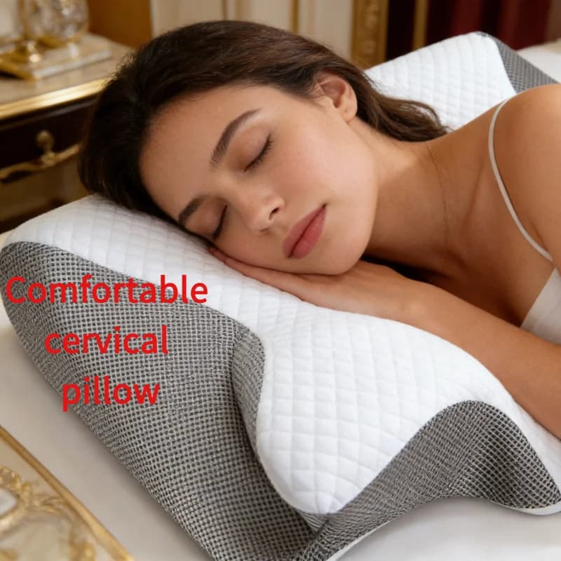 Cuscino Cervicale Ergonomico in Memory Foam con Cuciture Colorate, Cuscino Ortopedico Rilassante e Versatile per il Supporto Cervicale