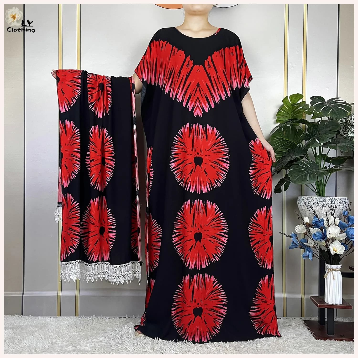 2023 nuova moda musulmana estate donna abiti manica corta con grande sciarpa cotone sciolto Boubou caftano Islam abbigliamento africano Abaya