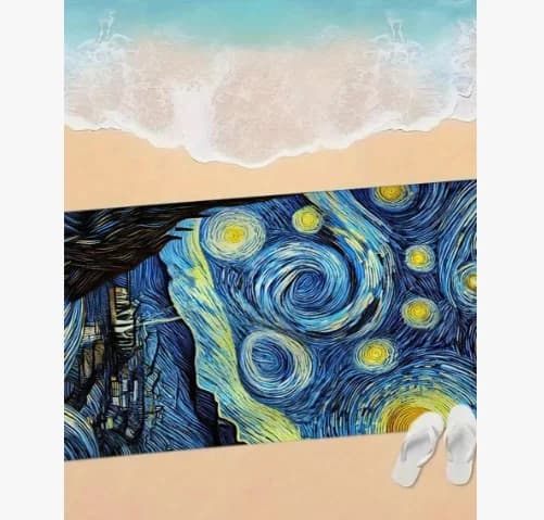 Telo Mare e Asciugamano da Bagno Extra Large in Microfibra con Design Artistico Costiero Ispirato a La Notte Stellata di Van Gogh, Ottimo per Viaggi e Piscina