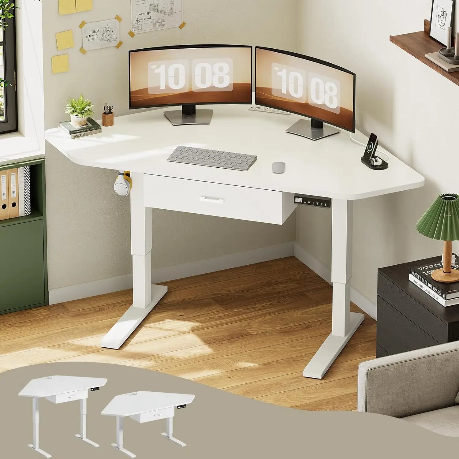 Corner Standing Desk, 32'' Small Height Adjustable Electric Computer Desk With Drawer For Gaming, Small Space,, Customized