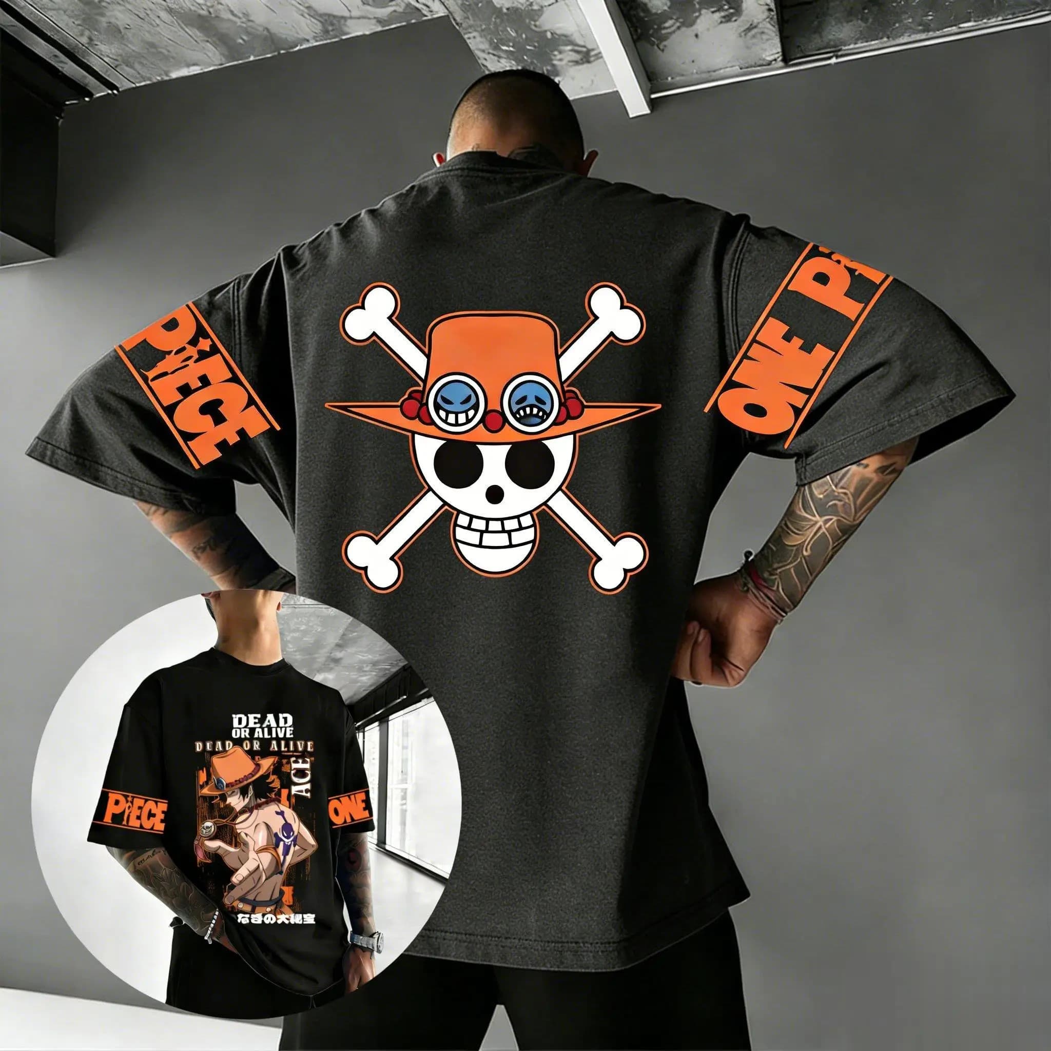 One Piece Ace Anime T Shirt Uomo Donna Cotone Manica corta Estate Magliette e camicette Casual Graphic Tee 2026 Nuovo Streetwear Cartoon Stampa Y2k