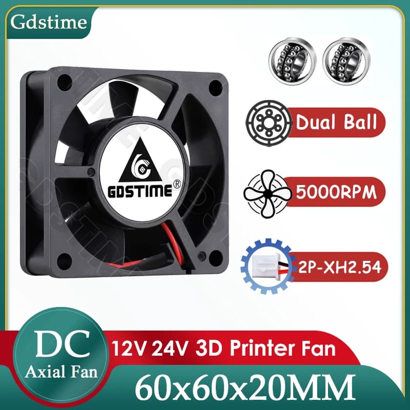 Ventola di raffreddamento Gdstime 6020 24V 12V 5V DC 60x60x20MM con doppio cuscinetto a sfera, ventola assiale da 60MM per alimentatore e raffreddamento parti di stampanti 3D