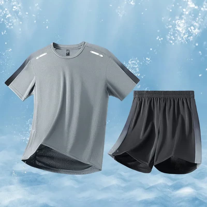 Men's Sportswear 2026 New Design Summer Ice Silk Fitness T-shirt for Running Short Sleeve Badminton Suit