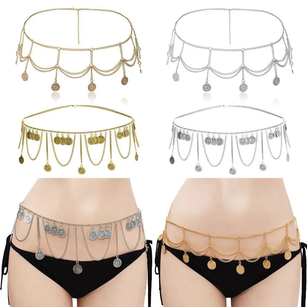 Vintage Gypsy Folk-custom Dangle Waist Belt Chain Tassel Harness Belly Dance Chains Women Body Jewelry Carved Coin Long Pendant